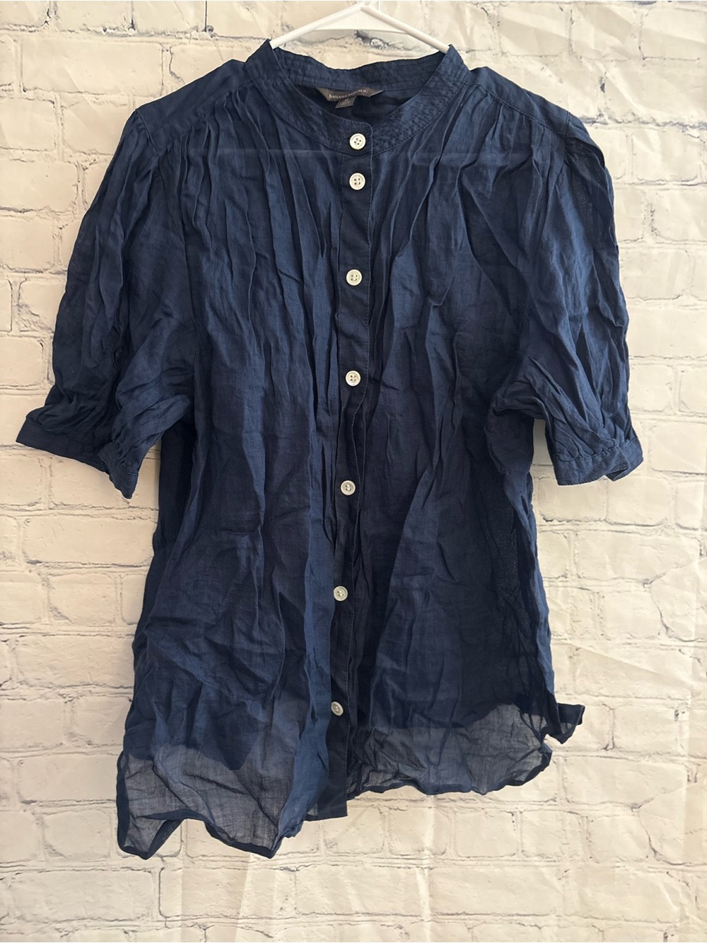 Banana Republic Short Sleeve Ramie Blouse Navy Size Xl tall